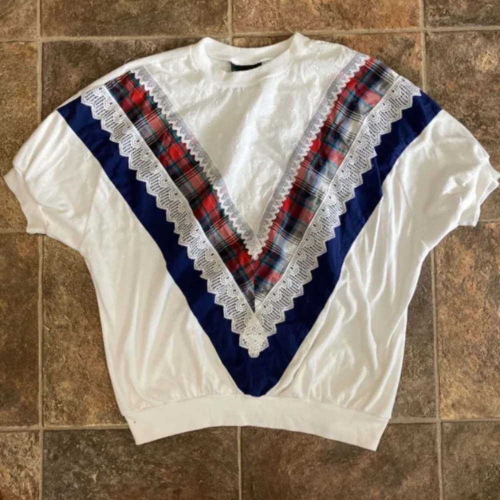 Vintage L.A. Dreamin' 18W Ladies White Shirt Shabby Chic Lace Boho Plaid Hippy